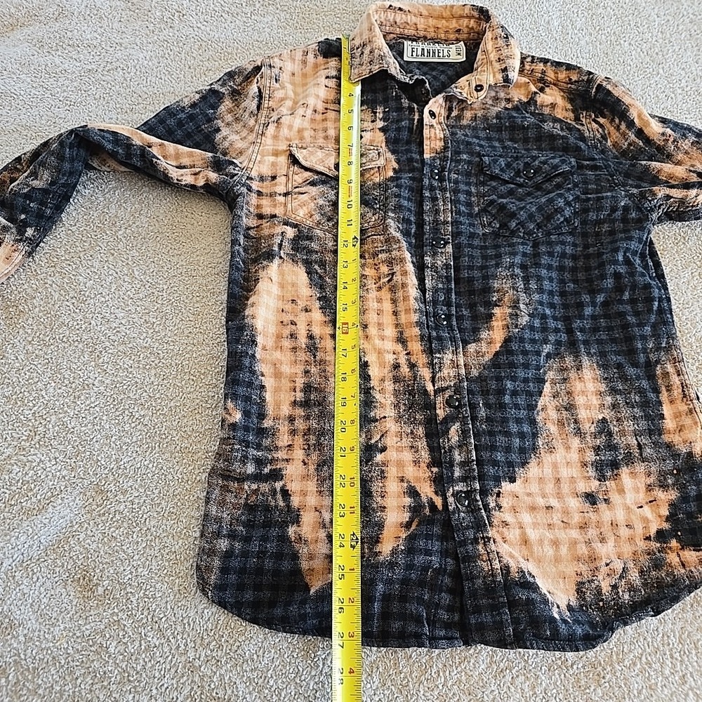 Franklin Flannels Shirt MensM Black Orange Abstract Upcycled Pearl Snap Tie Dye - Picture 13 of 13